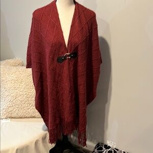 Elegant Burgundy Knit Shawl with Clasp